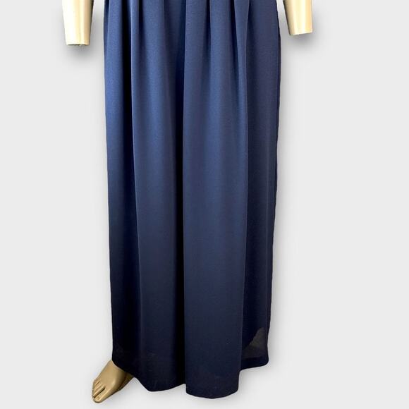 Jessica Howard Vintage Short Sleeves Embroidered Pleated Maxi Dress Size 12 Navy - Picture 5 of 16
